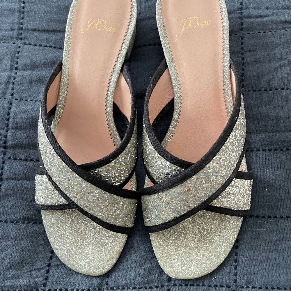 Jcrew sparkle Sandals kitty heel